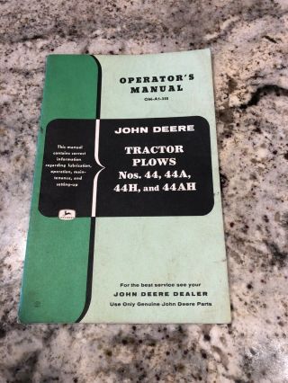 John Deere Tractor Plows Nos44 44a 44h And 44ah Om - A1 - 352