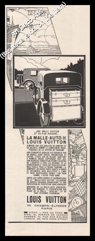1927 Louis Vuitton Car Trunk Luggage Art Deco Vintage Print Ad - Z1