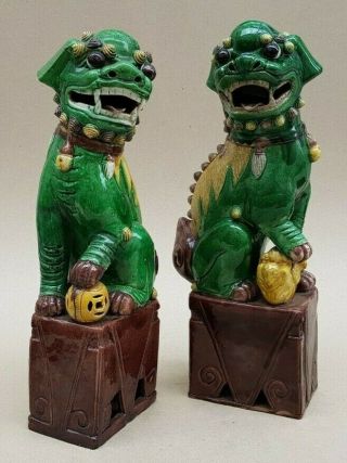 19th C Qing Large Antique Chinese Famille Verte Foo Lion Dogs Pair Male & Female