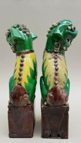 19TH C QING LARGE ANTIQUE CHINESE FAMILLE VERTE FOO LION DOGS PAIR MALE & FEMALE 4