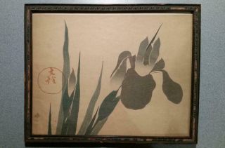 Antique Japanese Woodblock Print Ogato Korin Iris Frame Estate Find