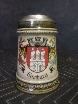 Gerz Vintage German Stoneware Beer Stein Mug Hamburg 0.  5l Made In Germany