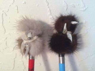 2 Vintage Fur Poodle Dog Pen Cap Toppers Top So Cute