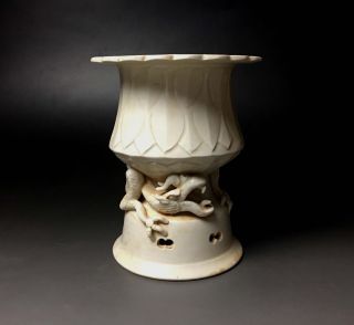 Rare Chinese Porcelain Ding Kiln White Glaze Dragon Design Cup