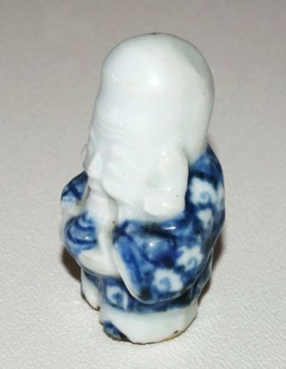 19c Japanese B&w Glazed Pottery Netsuke Of God Of Longevity 福禄寿 (rgr)