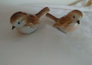 2pc Set Vintage Otagiri Japan Little Brown Chickadee Birds Figurines