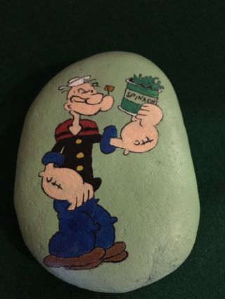 Hand Painted Rock Of Cartoon Character Popeye