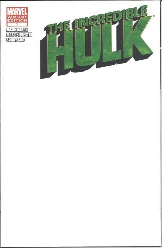 Incredible Hulk 1 Blank Variant Sketch Cover From Marvel Comics Nm/mt