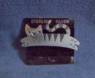 Sterling Silver Cat Pin / Brooch