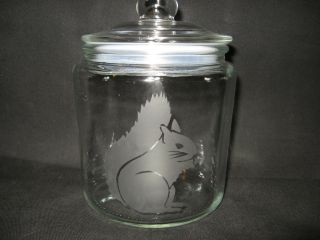 Etched Squirrel Glass Cookie Candy Storage Jar Canister
