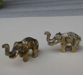 2x Thai Brass Small Mini Elephant Figurine Solid Statue Home Decor,  Collectible. 2