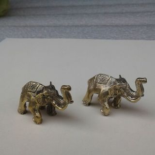 2x Thai Brass Small Mini Elephant Figurine Solid Statue Home Decor,  Collectible. 3