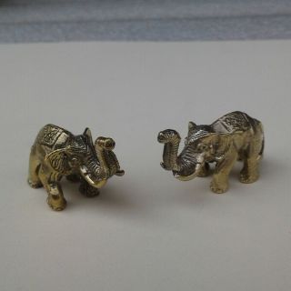 2x Thai Brass Small Mini Elephant Figurine Solid Statue Home Decor,  Collectible. 4