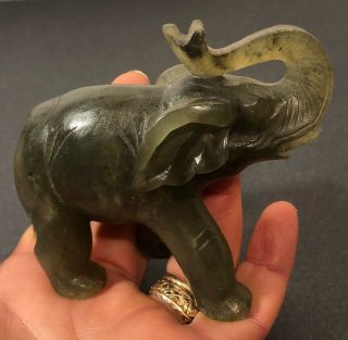 Estate Hand Carved Nephrite Jade Elephant Sculpture Statue