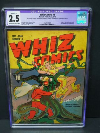 Fawcett Whiz Comics 4 1940 Cgc 2.  5 C - 1 Captain Marvel Origin 1st Daniel Doom