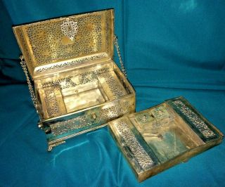 Antique/vintage Old White Brass Jali Cut Islamic Persian Betel Nut Box Pan Box