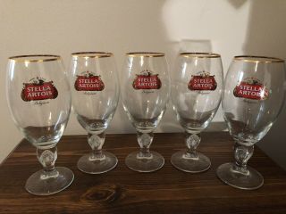 Stella Artois Glasses Gold Rim Bar Glasses 40cl Set Of 5 Large Beer Cups Pub