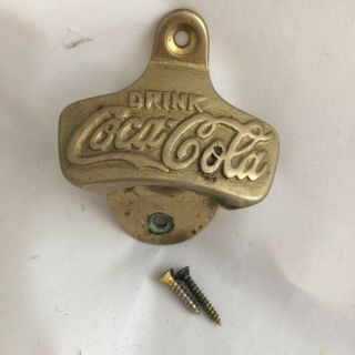 Vtg Drink Coca - Cola Bottle Opener Brass Wall Mount Screws