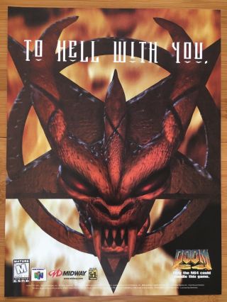 Doom 64 " To Hell With You " Nintendo 64 N64 1997 Vintage Poster Ad Print Art Rare