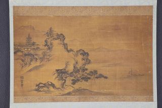 Japanese Hanging Scroll Art Painting Sansui Landscape Kano Baiun E7124