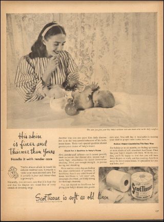 1947 Vintage Ad For Scottissue`retro Fashion Striped Dress Baby 120517