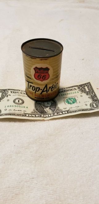vintage PHILLIPS 66 TROP - ARTIC MOTOR OIL metal toy oil can bank 3
