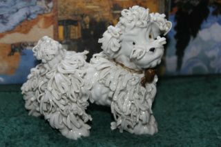 Vintage Ceramic Porcelain Spaghetti White Poodle Dog Figurine