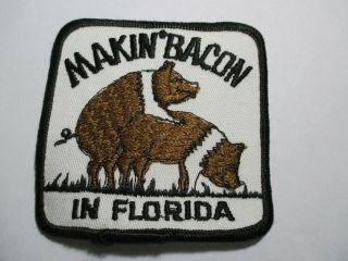 Makin Bacon In Florida Embroidered Patch,  Vintage,  Nos,  3 X 3 Inches