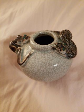 Chinese Crackle Glaze Bottle Vase With Applied Snakes.  Ming Mark
