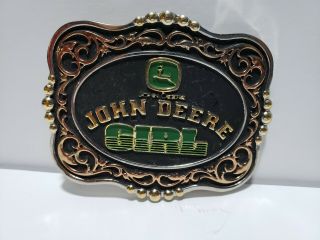 John Deere Girl Montana Silversmiths Belt Buckle Green Black Gold Silver