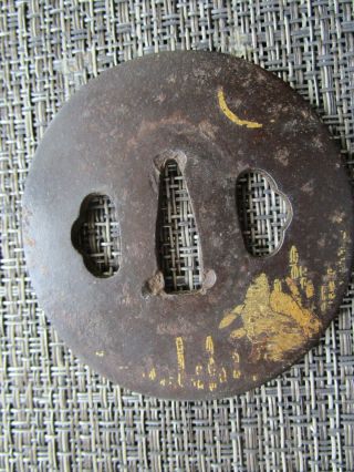 Japanese Sword Tsuba Made Of Iron With Gold Scene Rare And Collectable