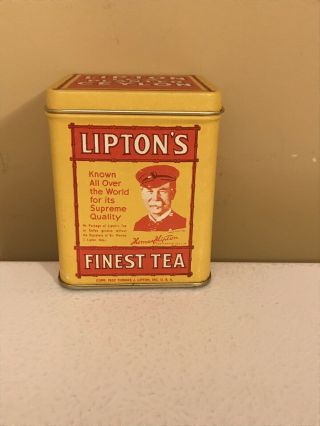Vintage Lipton Tea Planter Ceylon Collectible Yellow Tin Bristol Ware