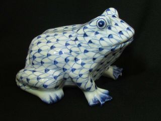 Andrea By Sadek White & Blue Glazed Porcelain Frog Figurine