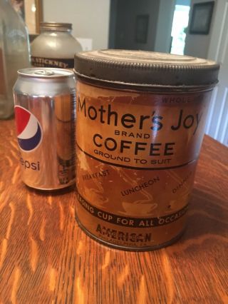 Very Rare Antique Coffee Tin Can Mother’s Joy Brand Coffee 1 Lb