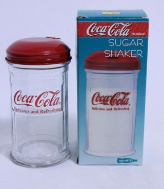 Coca - Cola Sugar Shaker Jar,  Red Metal Lid Restaurant Style Dispenser