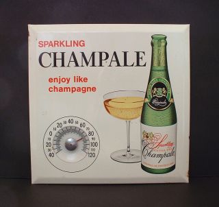 Vintage Sparkling " Champale " Enamel/porcelain Metal Sign W/ Thermometer