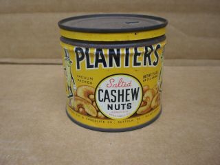 Vintage 1944 Planters Mr Peanut Salted Cashew Nuts Tin 7 - 1/2 Oz Can W/ Key Lid