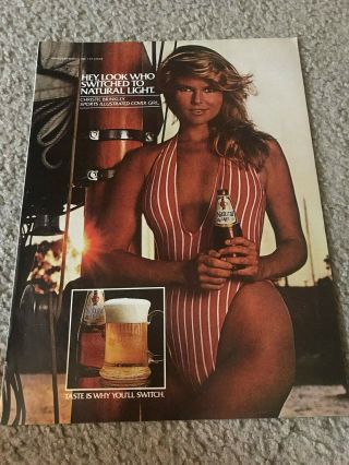 Vintage 1980 Christie Brinkley Swimsuit Natural Light Beer Poster Print Ad Rare