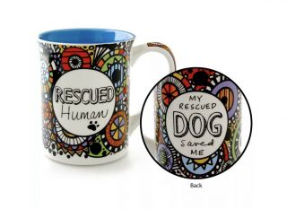 Rescued Human Coffee Mug Dog Animal Rescue Paws And Reflect 16 Oz Adopt C3