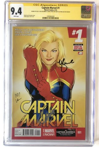 Captain Marvel 1 Cgc 9.  4 Signed By Stan Lee,  Kelly Sue Deconnick & Lopez Endgame