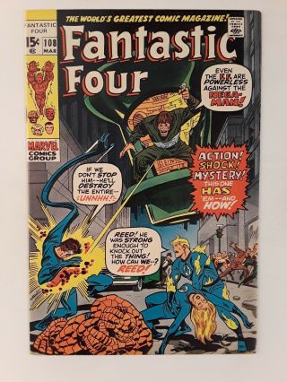 Fantastic Four 108 (vf,  8.  5) 1971 Nega - Man Cover & Appearance; Jack Kirby Art