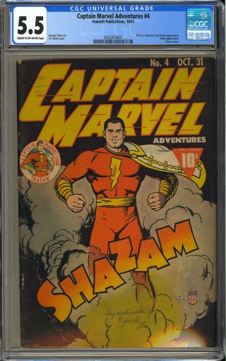 Captain Marvel Adventures 4 Classic Shazam Cover Hitler Fawcett 1941 Cgc 5.  5