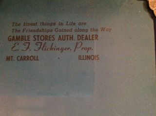 Mt.  Carroll Illinois E.  F.  Flickinger Authorized Gamble Dealer Advertise Picture 2