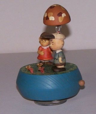 Peanuts 1972 Anri (Italy) Music Box Charlie Brown & Lucy Under Mushroom 3