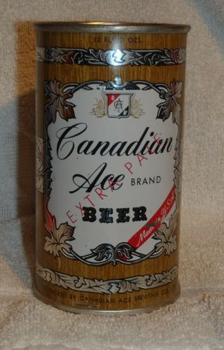 1953 Canadian Ace Extra Pale Flat Top Beer Can Chicago Ill Bottom Open Strong