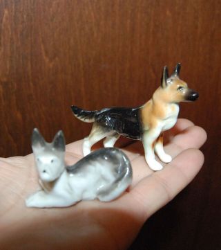 Two Vintage German Shepherd Dog Miniature Figurines Bone Porcelain