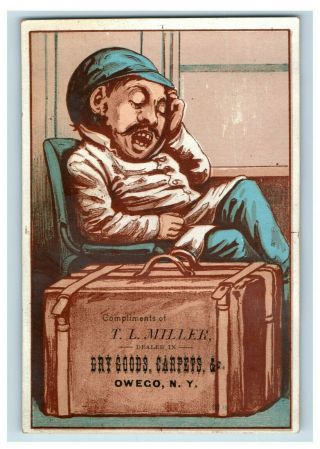 1870 - 80 ' s Man On Train Luggage T.  L.  Miller Victorian Trade Card P141 2