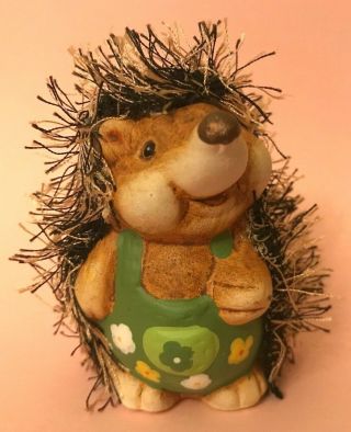 Handpainted Ceramic Hedgehog Figurine Miniature Czech Animal Art Fluffy Fur Luck