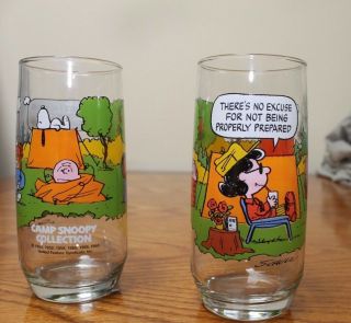 2 Vintage Collector " Camp Snoopy " Peanuts Glasses