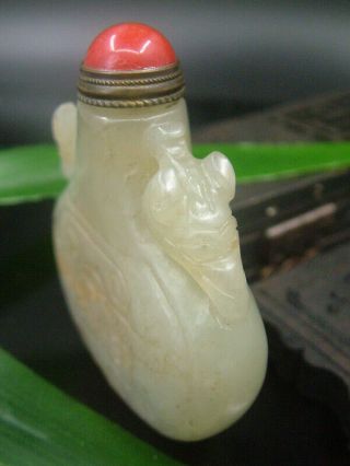 Antique Chinese Celadon Nephrite Hetian Jade double - Tiger Statue Snuff bottle 2